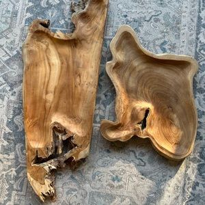 New live edge burl wood wooden teak tray / tabletop pieces
